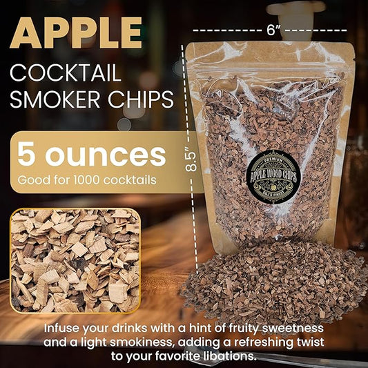 Apple Wood Chips for Cocktail Smoker; Smoked Whiskey/Bourbon/Old Fashioned Drinks - Extra Fine Sawdust Shavings for Cocktail Smoking Guns, Smoke Box, BBQ - 5oz Gift Bag & Spoon By G&J's Finest