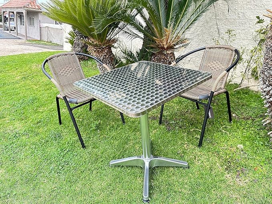 BTEXPERT 27.5" Square Indoor Outdoor Bistro Table – Stainless Steel Top, Aluminum Base, Commercial Restaurant Patio Table for Café, Balcony, Garden, Dining