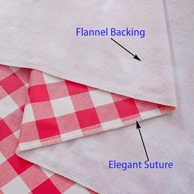 Heavy Duty Vinyl Tablecloth with Flannel Backing Waterproof Oil-Proof Plastic Table Cloth Stain-Resistant Wipeable Rectangle or Square Table Cover for Indoor and Outdoor (Red Checkered, 60x84 Inch)