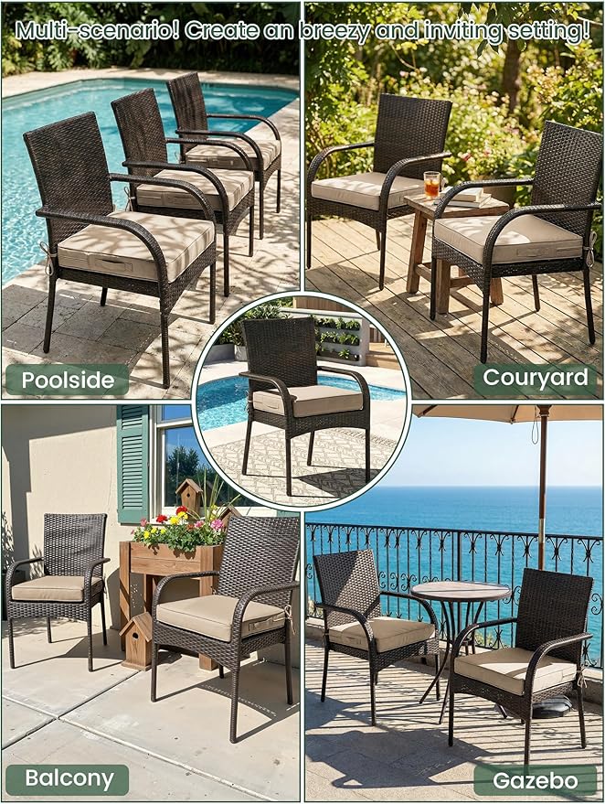 Outdoor Chair Cushion 24 x 24 x 5 Inches Patio Furniture Outdoor Waterproof Seat Cushion, Patio Chair Cushion with Handles and Ties, Square Dining Chair Cushion Set of 4, Sand