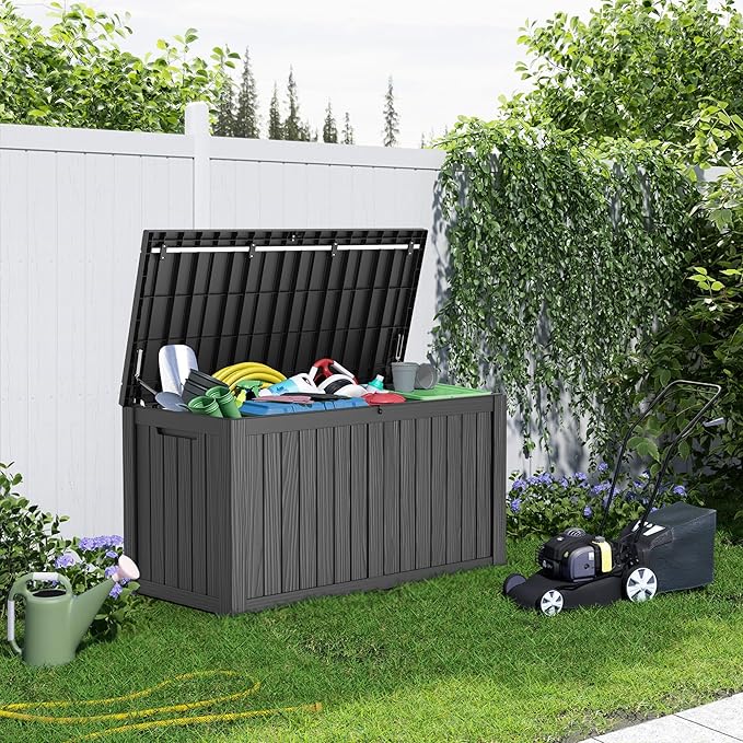 180 Gallon Outdoor Storage Box Waterproof - Outside Resin Deck Box, Lockable Storage Bin for Patio Furniture,Garden Tools,Cushions,Pool Accessories(Black)