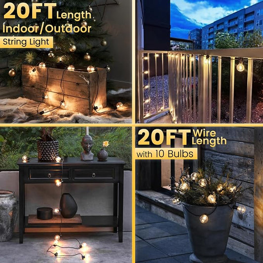 Outdoor String Lights 20FT - LED Waterproof Patio Lights G40 Globe Bulbs Shatterproof, Connectable Hanging Outdoor Lights for Outside Indoor Garden Backyard Deck Porch Party Decor