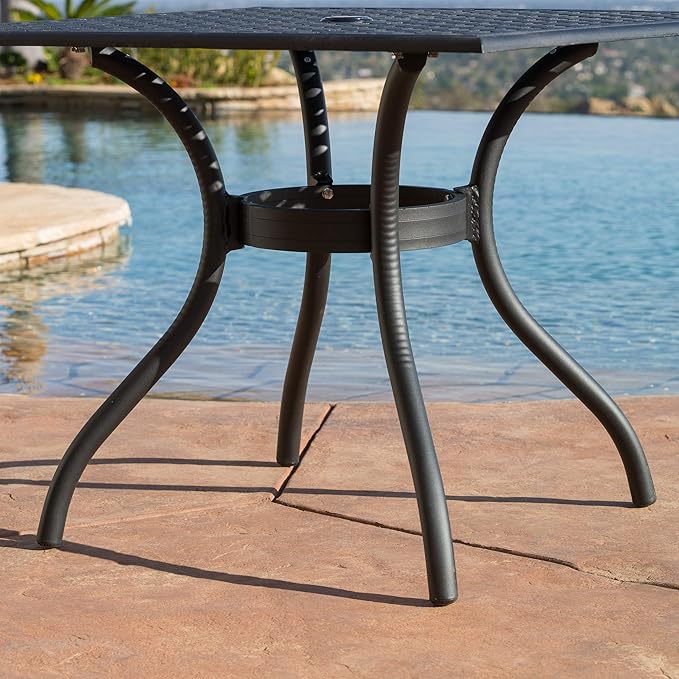 Christopher Knight Home Hallandale Cast Aluminum Outdoor Dining Set, 5-Pcs Set, Black Sand