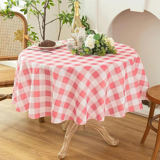 Waterproof Plaid Tablecloth Fabric - Round 58 Inch Classic Gingham Checker Table Cloth for Indoor/Outdoor Use - Buffalo Table Cover for Picnics, BBQs, and Parties