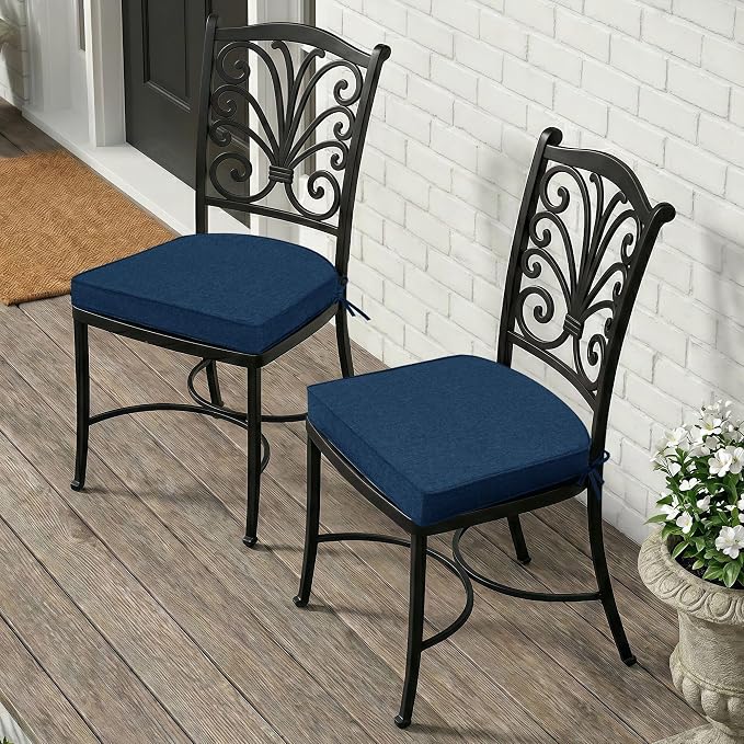 Outdoor Chair Cushions, D Shaped, Set of 6, 19 x 19 Inch, Navy Blue | Fade-Resistant, Water-Resistant, Patio Furniture Seat Chair Pads Replacement, Non-Slip Bottom with Ties, Removable Cover