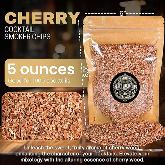 Cherry Wood Chips for Cocktail Smoker; Smoked Whiskey/Bourbon/Old Fashioned Drinks - Extra Fine Sawdust Shavings for Cocktail Smoking Guns, Smoke Box, BBQ - 5oz Gift Bag & Spoon By G&J's Finest
