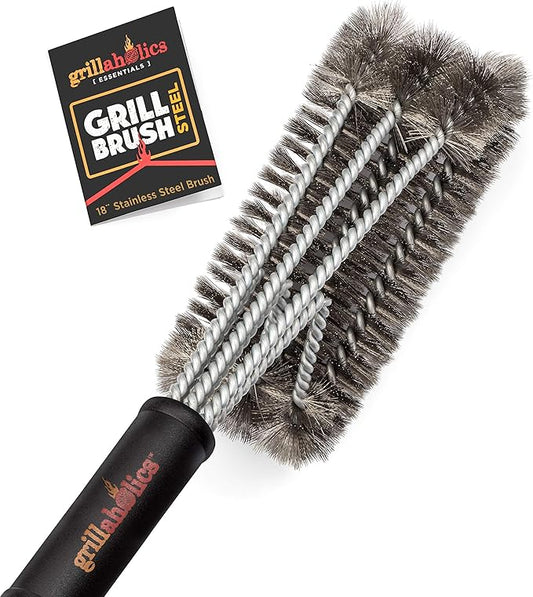 Grillaholics Essentials Stainless Steel Grill Brush + Vegetable Grilling Basket + Nonstick Grill Mat Bundle