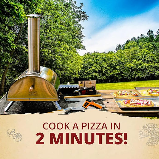 Pellethead Portable Pizza Oven Kit: Wood-Fired Outdoor Grill with Peel, Blower, Thermometer & Accessories, Stainless Steel, 13-Inch Stone Included