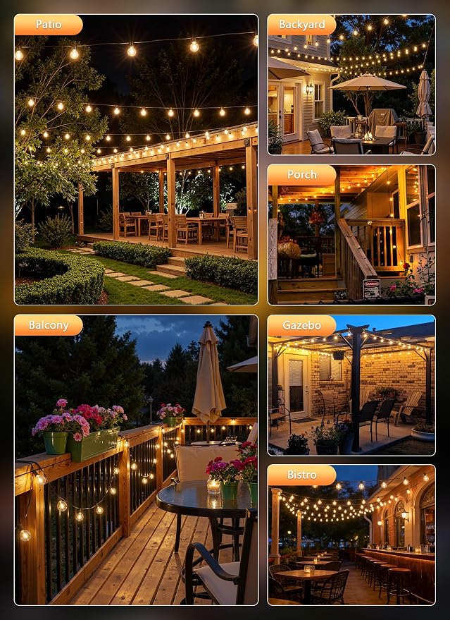 Brightown Outdoor String Lights, 55FT 17 G40 Bulbs Shatterproof Patio Lights, Waterproof Dimmable Hanging Connectable Globe LED Outdoor Lights for Backyard, Bistro, Porch, Deck, Balcony