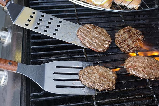 RSVP International Endurance (BQ-FLP) BBQ Long Spatula Flipper, 16.25" | Flip Burgers & Other Food w/ Long Handle that Keeps Hands Safe from Fire | Made from Stainless Steel & Rosewood
