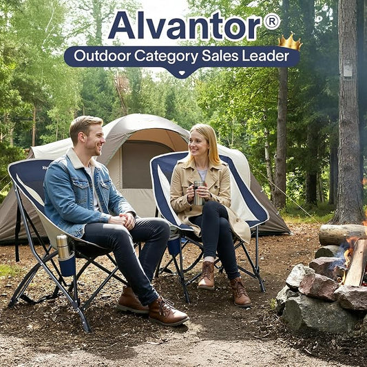 Alvantor 2PC Folding Camping Chair with Breathable Mesh,Portable Outdoor Chair for Adults, Heavy Duty Steel Frame Supports 250 lbs,Built-in Cup Holder,Carry Strap for Camping Beach Sports Tailgating