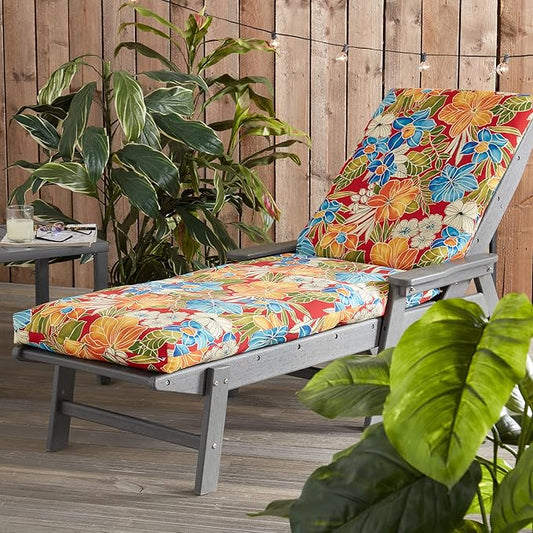 Outdoor Reversible Chaise Lounge Chair Cushion, Aloha Crimson