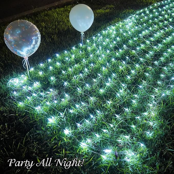 QITONG Net Lights Outdoor Mesh Lights, 12ft x 5ft 360 LED White Christmas Light with 8 Modes, Connectable Clear Wire Bush Light Plug in