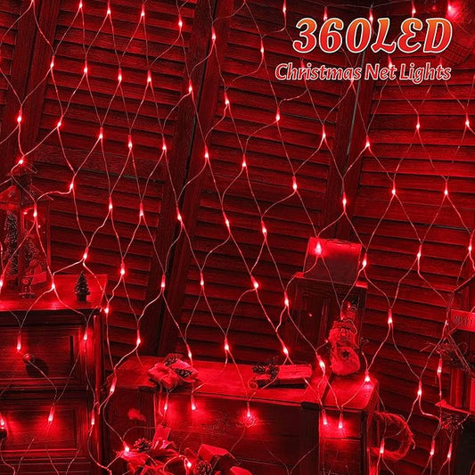 HEYFUNi Net Mesh String Lights, 360LED Red Light Bulbs, 8 Lighting Modes, for Indoor Outdoor, Curtain, Christmas Tree, Bush, Party, Wedding, Fairy, Wall Decor (13 ft x 5 ft,Red)