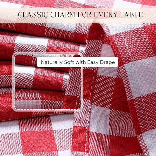 Gingham Buffalo Check 60"x84" Tablecloth 100% Cotton Washable Rustic Rectangle Table Cover Decorative for Gifts, Dining, BBQ, Buffet Parties & Camping - Red