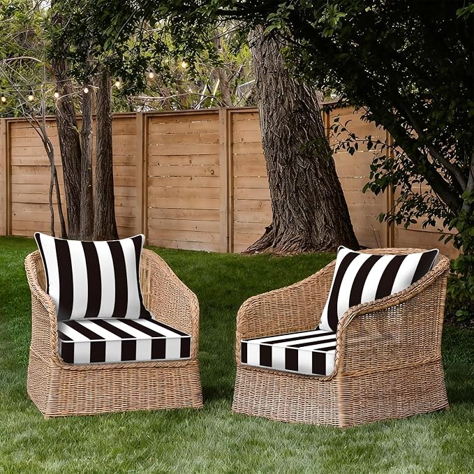 DYTXIII Outdoor Deep Seat Cushion Set, Water Repellent 24"x24" Patio Thick Cushions Replacement with Seat & Back Pillow for Patio Sofa, Wicker Chair, Couch - Cabana Black