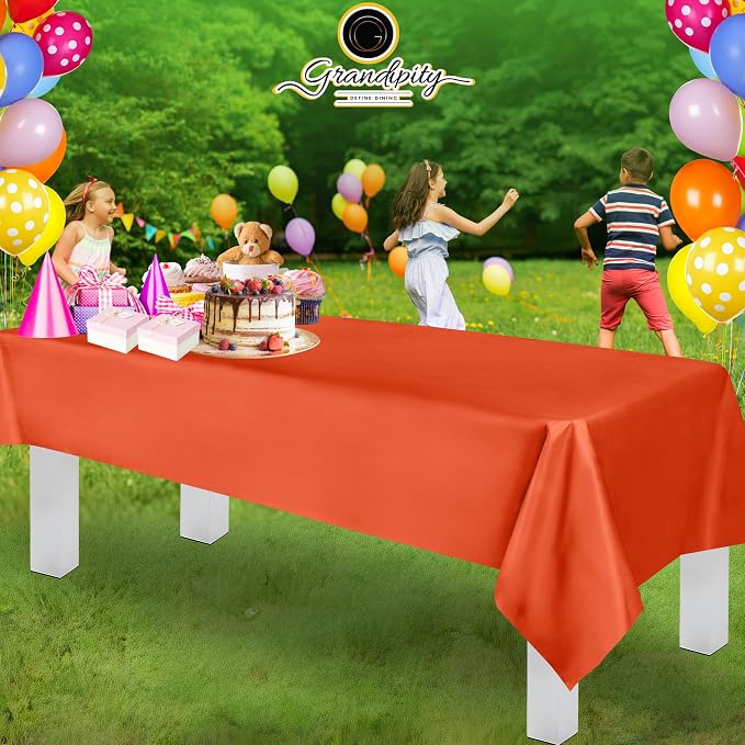 Grandipity 12 Pack Premium Disposable Plastic Tablecloth 54 Inch. x 108 Inch. Decorative Rectangle Table Cover - Orange