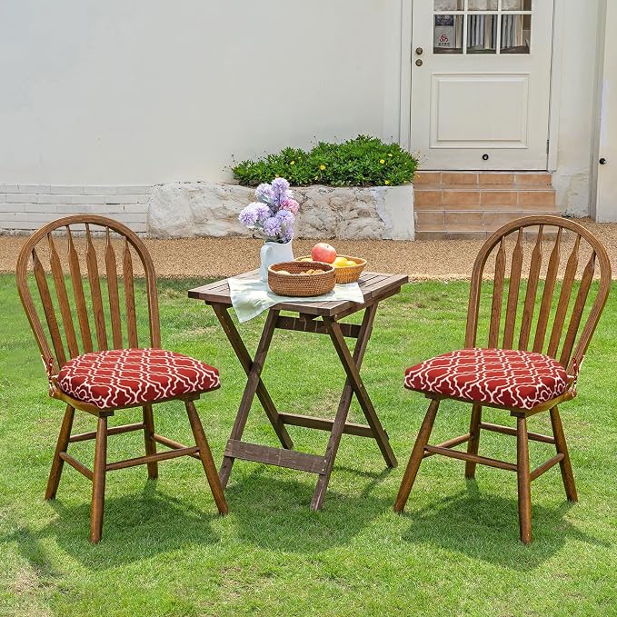HARBOREST Outdoor Chair Cushions Set of 6, Water Resistant Patio Chair Cushions with Ties, Outdoor Seat Cushions for Patio Furniture, 17"x16"x2", Wine Red Geometry