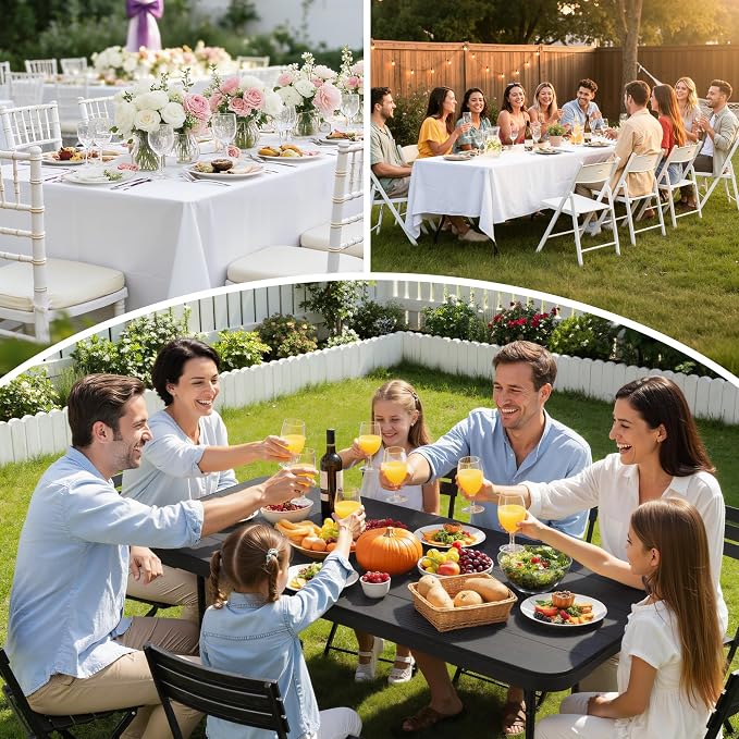 6 Ft Plastic Folding Table,Heavy Duty Portable Table for Indoor & Outdoor,Wood Grain Desktop & 350lbs Weight Capacity,Premium Solutions for Camping,Picnic,BBQ and Party