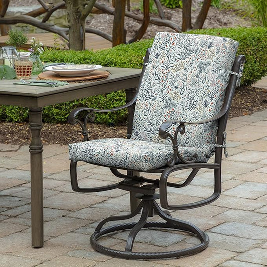 Arden 2-Pack Outdoor Patio Dining Chair Cushion, 20x44, Rain-Proof Seat Pad, Fade-Resistant Outdoor Cushion Pistachio Botanical