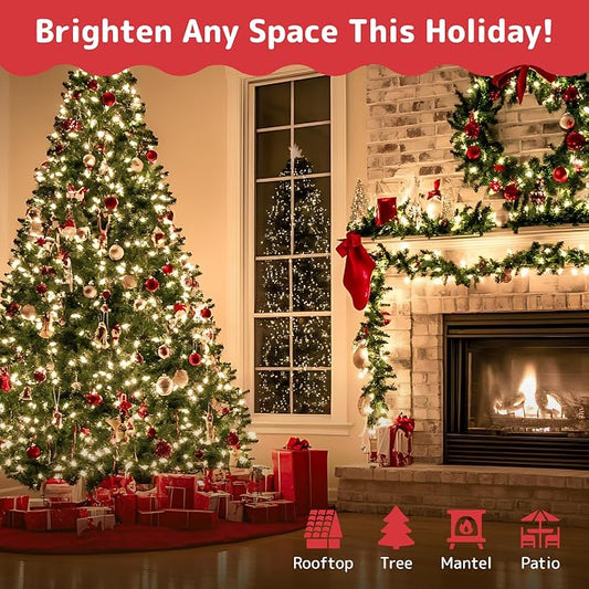PREXTEX 50 Count Clear Christmas Tree Lights - 10 ft Warm White String Lights with Green Wire - Indoor and Outdoor Mini Light for Christmas, Holiday Decorations, Trees, Fences, Patios and More