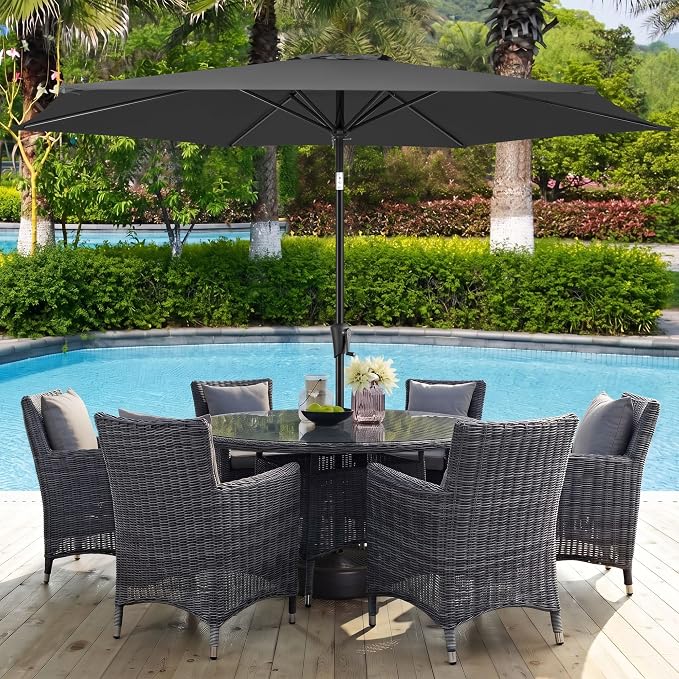 10 ft Patio Umbrella Outdoor with Push Button Tilt, Anthracite | UV Protection, Waterproof, Large Porch Deck Umbrella for Pool, Table, Garden, Backyard, Provides Shade