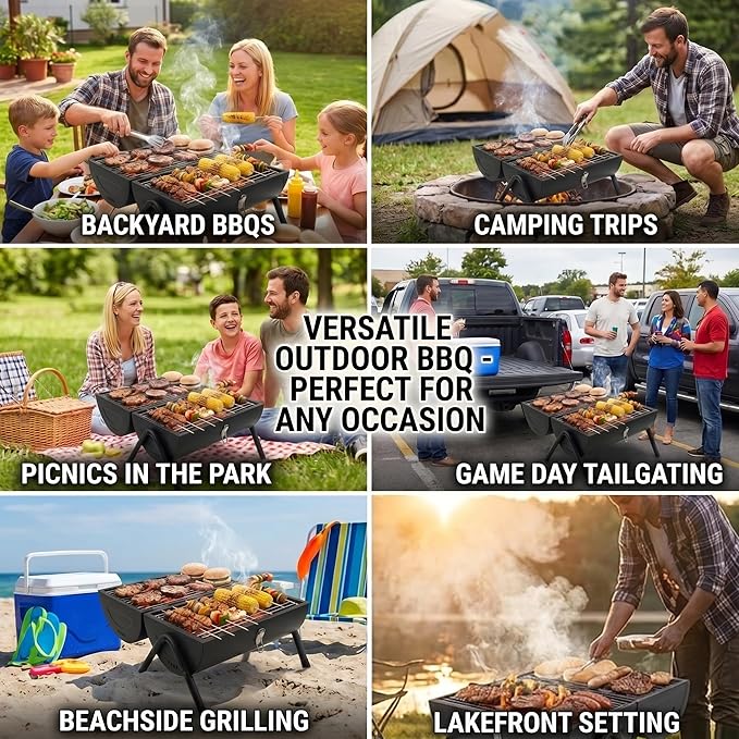 Portable Charcoal Grill, 22" x 17"Small Tabletop BBQ Grill,Dual-Zone Grilling,Heavy Duty Steel, Easy Assembly, Compact & Portable for Outdoor Camping,Picnic,Tailgate,Backyard Party
