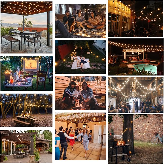 Outdoor String Lights Waterproof 50FT Patio Lighting for Outside Patio Yard | 50FT Connectable Outdoor Lights, 27 Plastic Dimmable Edison Bulbs for Backyard Bistro Porch Garden Gazebo Balcony Deck Cafe