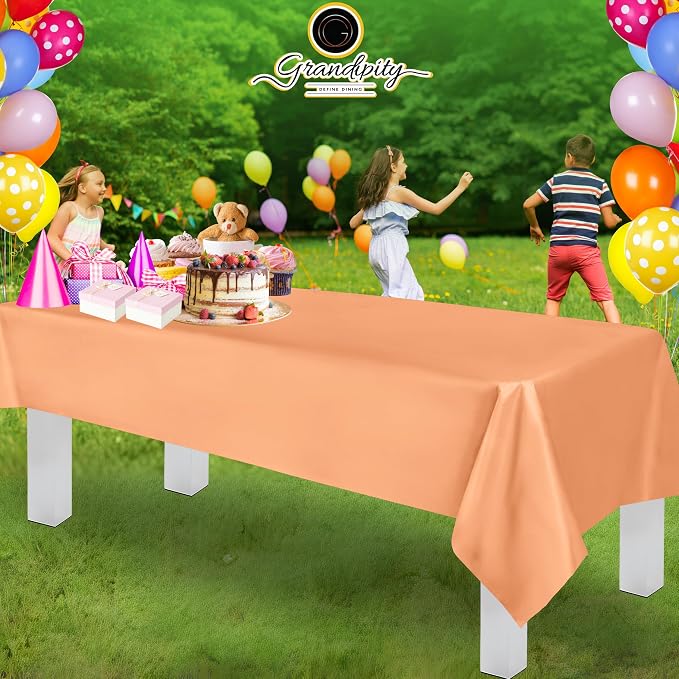 Grandipity 12 Pack Premium Disposable Plastic Tablecloth 54 Inch. x 108 Inch. Decorative Rectangle Table Cover - Peach