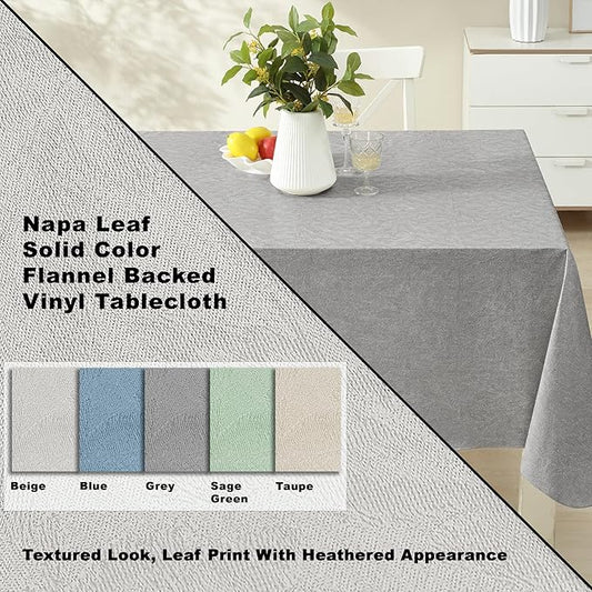 Newbridge Napa Leaf Grey Vinyl Flannel Backed Tablecloth, 60 x 120 Inch Rectangle, Hotel Quality Waterproof Indoor Outdoor Table Cover for Kitchen, Patio, Dining, BBQ