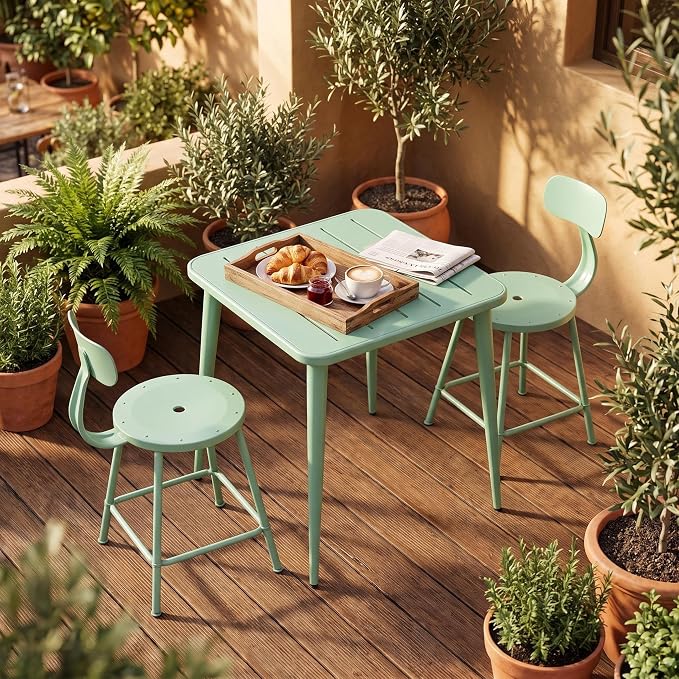 Modern Small Patio Table for Outdoor& Indoor Industrial Metal Bar Table Square Dinner Table for Small Space Working Study Desk 27.5 * 27.5 * 30inch(L*W*H)