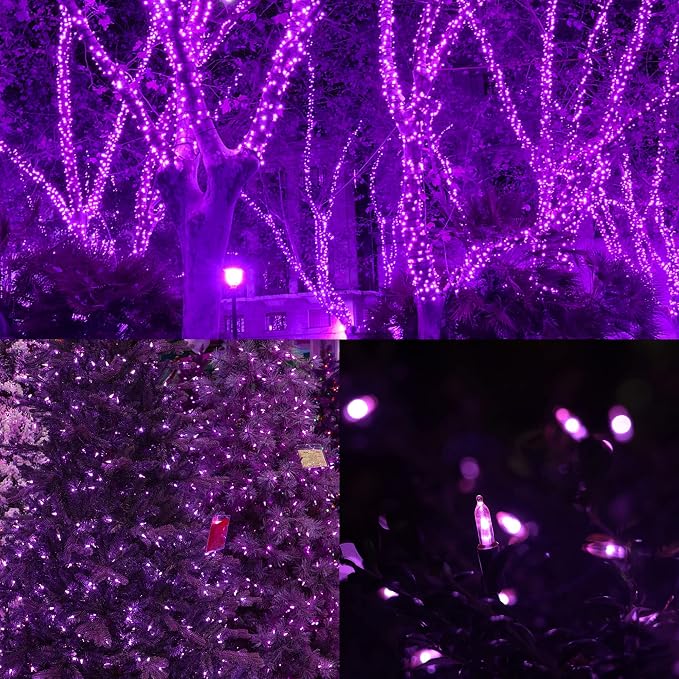 WATERGLIDE 2 Pack 50 LED Outdoor Halloween Lights, 16 FT Mini String Light with 8 Modes, Waterproof Battery Operated Tree Lights for Indoor Outdoor Patio Garden Party Wedding Decoration, Purple