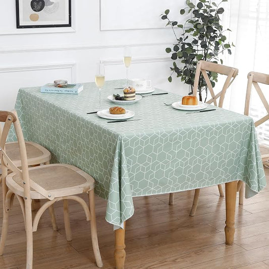 Heavy Duty Vinyl Tablecloth with Flannel Backing Waterproof Oil-Proof Plastic Table Cloth Stain-Resistant Wipeable Rectangle or Square Table Cover for Indoor and Outdoor (Green Grid,54x54 Inch)