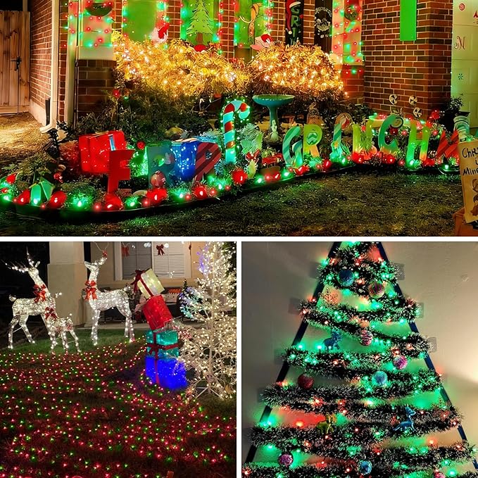 QITONG 500LED Red and Green String Lights, 165ft Christmas Lights Outdoor Waterproof with Plug in, Green Wire Twinkle Tree Lights Indoor with 8 Modes