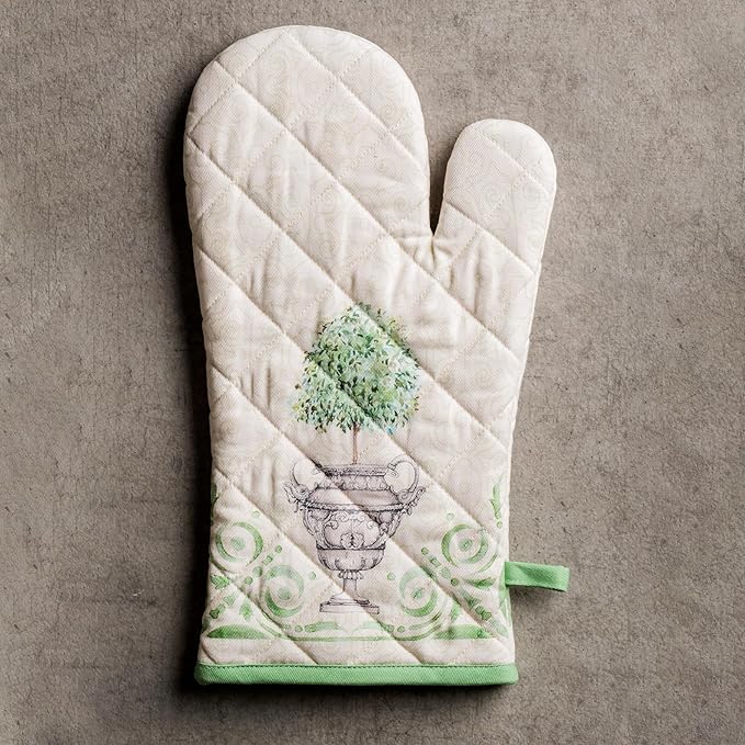 Maison d'Hermine Oven Gloves 100% Cotton Oven Mitt 7" x 13" with Loop Heat Resistant BBQ Cooking Gloves Baking Grilling Kitchen Hotel Home Farmhouse Spring Summer (Pack of 1, Jardin Du Roy)