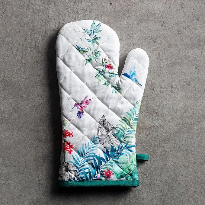 Maison d'Hermine Oven Gloves 100% Cotton Oven Mitt 7" x 13" with Loop Heat Resistant BBQ Cooking Gloves Baking Grilling Kitchen Hotel Home Farmhouse Spring Summer (Pack of 1, Tropiques)
