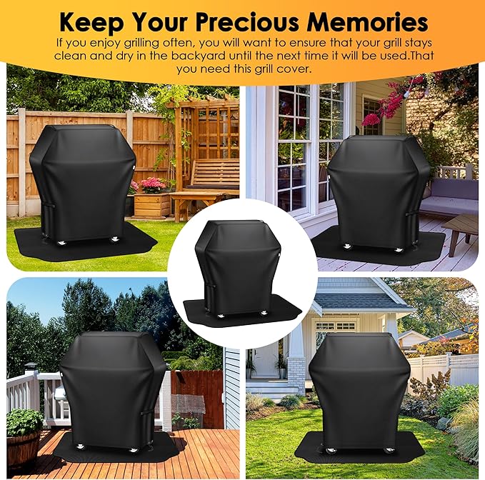 Grill Cover 32 Inch & Under Grill Mat,Grill Cover for Outdoor Waterproof Weather Resistant,UV & Fade Resistant, Compatible with Weber Nexgrill Charbroil Kenmore Gas Grill, Black