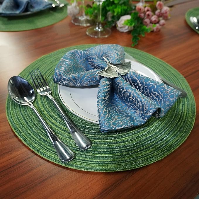 Red-A,Placemats,Round Placemats for Dining Table Woven Heat Resistant Non-Slip Kitchen Table Mats Diameter 14 inch (Set of 6, Hunter Green)