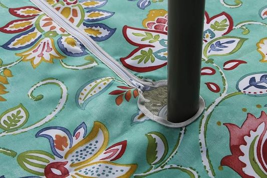SUQ I OME Outdoor Tablecloth with Umbrella Hole and Zipper, Zippered Patio Table Cloths, Table Covers for Backyard Circular Table/BBQs/Picnic(Bohemia,60'' Round with Zipper)