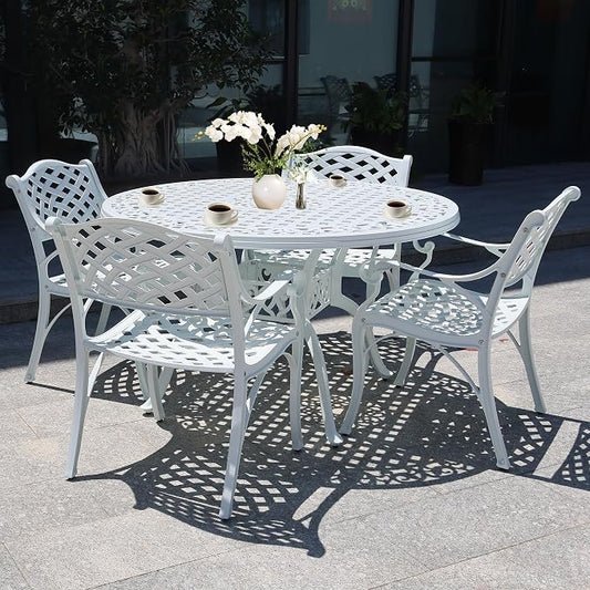 48.23" Patio Dining Table, All-Weather Cast Aluminum Table with 2.36" Umbrella Hole, Patio Furniture Table, Outdoor Dining Table for Backyard and Poolside
