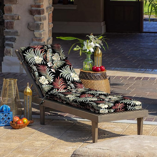 Arden Outdoor Chaise Cushion, 21 in x 72 in, Weather-Proof, Rain-Proof, Fade Resistant Patio Cushion for Chaise Lounger Simone Black Tropical