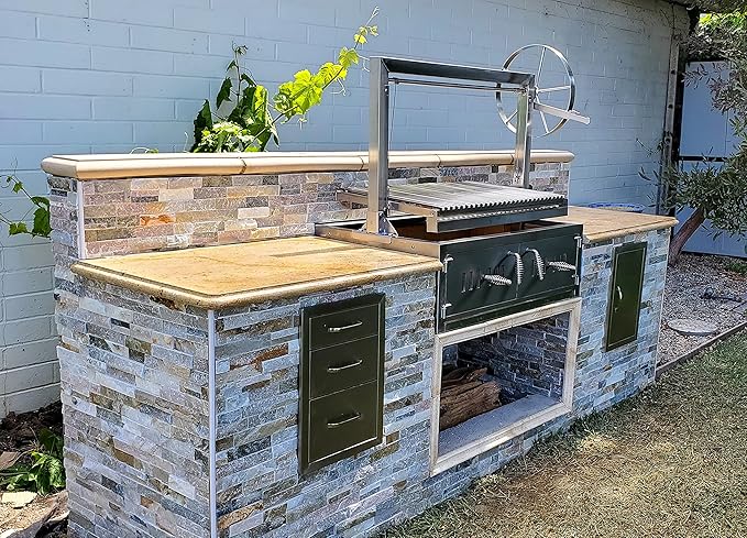 Built In Stainless Steel Outdoor Charcoal BBQ Parrilla Santa Maria / Argentine Grill Spit