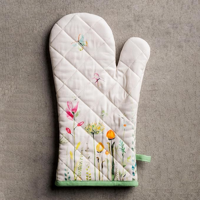 Maison d'Hermine Oven Gloves 100% Cotton Oven Mitt 7" x 13" with Loop Heat Resistant BBQ Cooking Gloves Baking Grilling Kitchen Hotel Home Farmhouse Spring Summer (Pack of 1, Botanical Fresh)