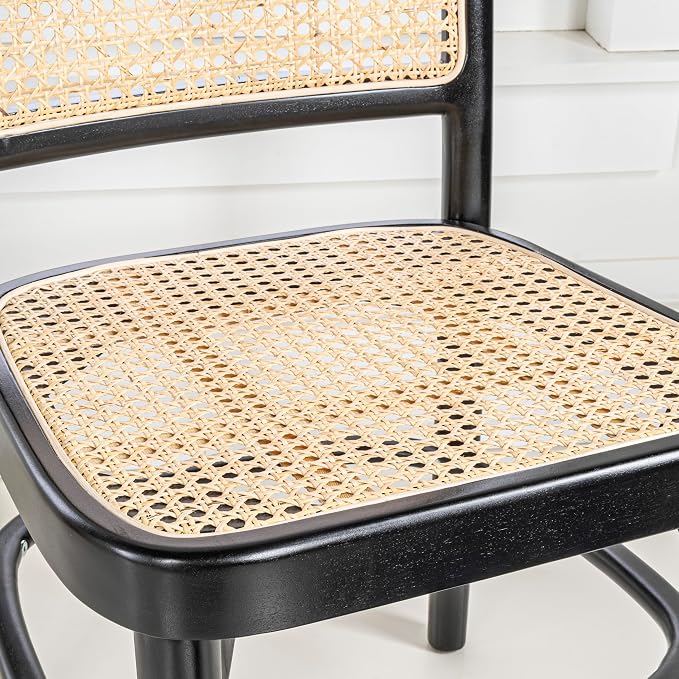 JONATHAN Y Colmar Mid-Century Black Mahogany Rattan Dining Chairs Set of 2 | For Kitchen And Home Office, Woven Cane Back, Armless Side Seating, Indonesian Solid Wood, Vintage Bohemian Style
