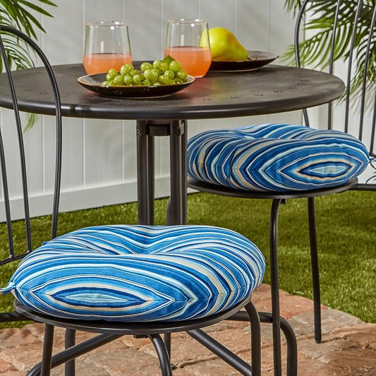 Greendale Home Fashions Steel Blue Stripe Outdoor 15-inch Bistro Seat Cushion, Set of 2