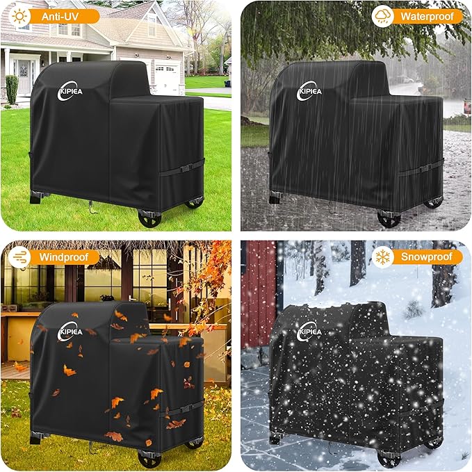 Kipiea Heavy Duty Grill Cover for Traeger Woodridge, 600D Oxford Fabric Wood Pellet Smoker Covers Waterproof & Windproof, Pellet BBQ Grill Cover for Outside Anti-UV, No Tear, No Fading
