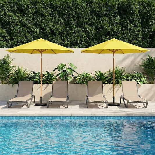 9ft Outdoor Patio Umbrella, Market Table Umbrella with Crank and Easy Push Button Tilt, Wood Grain Frame, UPF 50+ for Pool, Garden, Deck, Backyard