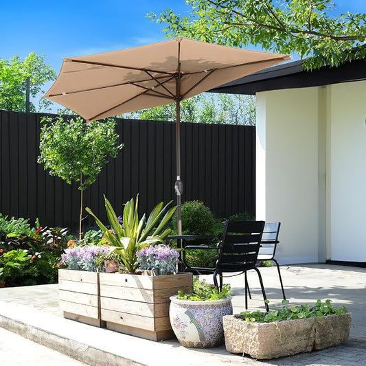Pure Garden Half Umbrella Outdoor Patio Shade, Beige, 9ft