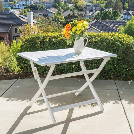 Christopher Knight Home Positano Outdoor Acacia Wood Foldable Dining Table, Pu/ White