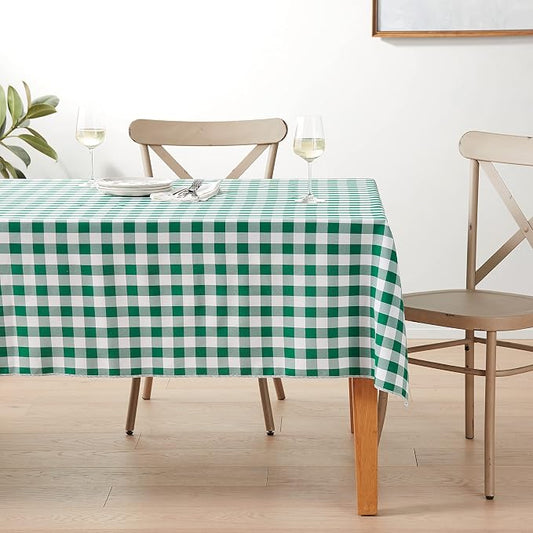 LA Linen Polyester Gingham Checkered 60 by 144-Inch Rectangular Tablecloth, White and Hunter Green